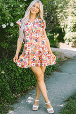 Bloemenprint Split Neck Jurk met Vlindermouwen - Floral Dresses - Jurkjes.co