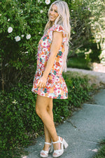 Bloemenprint Split Neck Jurk met Vlindermouwen - Floral Dresses - Jurkjes.co