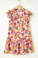 Bloemenprint Split Neck Jurk met Vlindermouwen - Floral Dresses - Jurkjes.co