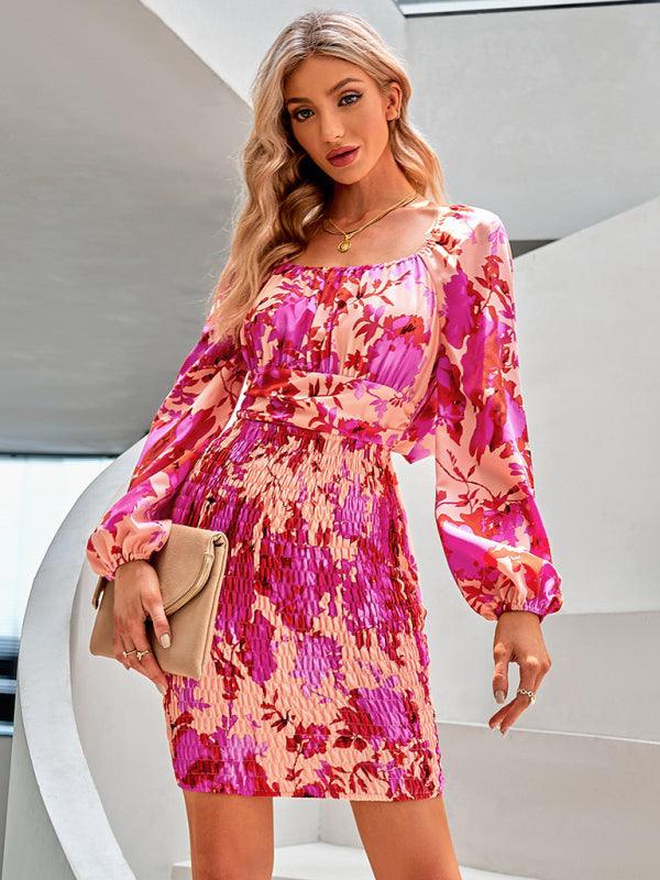 Bodycon Jurk met Bloemenprint en Lange Mouwen - Mini Dresses - Jurkjes.co