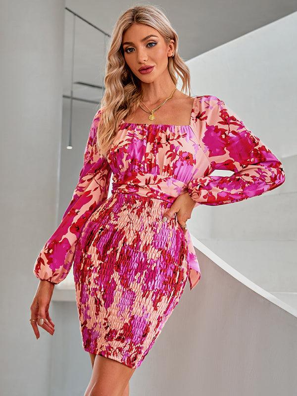 Bodycon Jurk met Bloemenprint en Lange Mouwen - Mini Dresses - Jurkjes.co