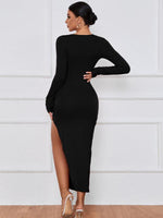 Bodycon Jurk met V-hals en Hoge Split - Midi Dresses - Jurkjes.co
