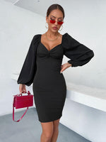 Bodycon Jurk met V-hals en Puffmouwen - Group6 - Jurkjes.co