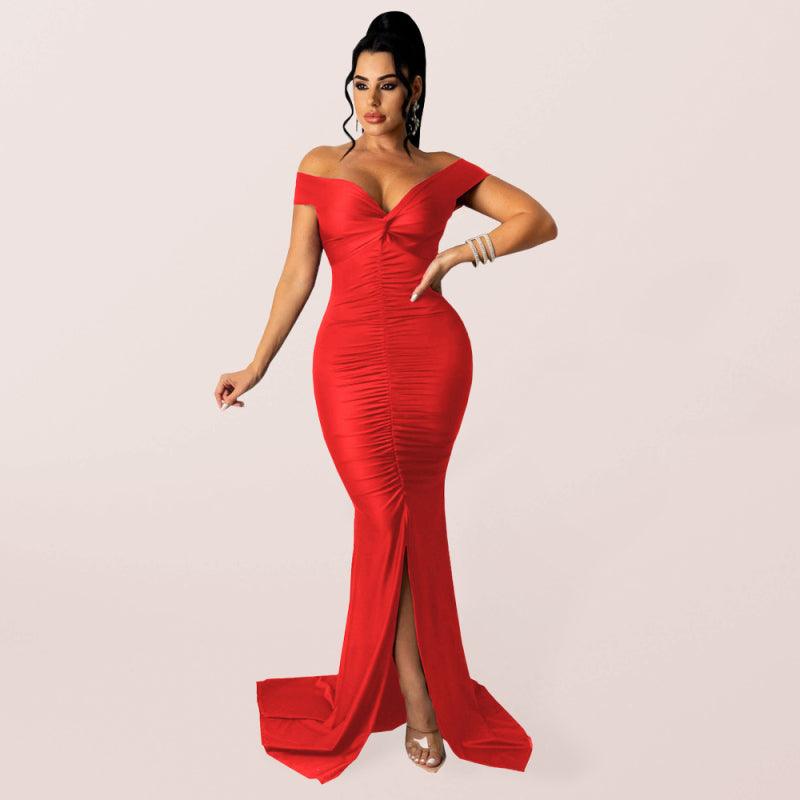 Bodycon Jurk met V-hals en Split - Maxi Dresses - Jurkjes.co