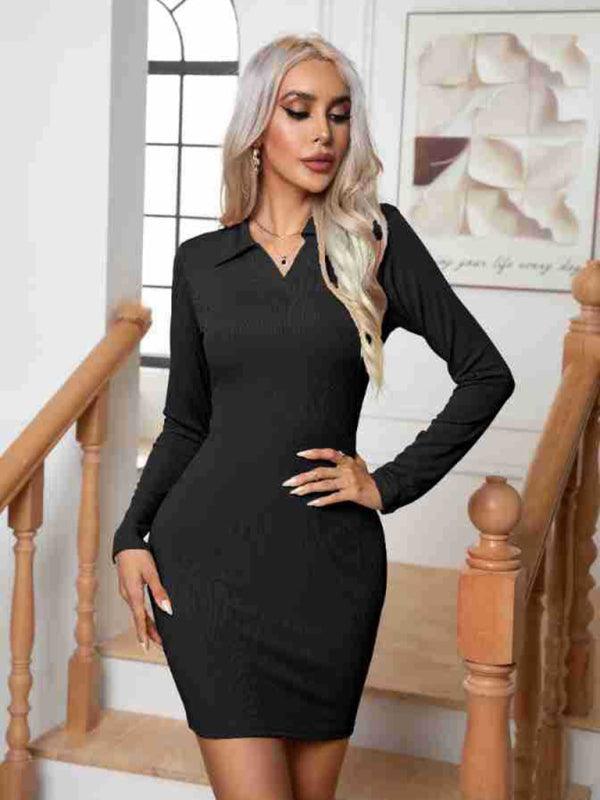 Bodycon Mini Jurk met V-hals - Mini Dresses - Jurkjes.co