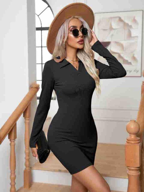 Bodycon Mini Jurk met V-hals - Mini Dresses - Jurkjes.co
