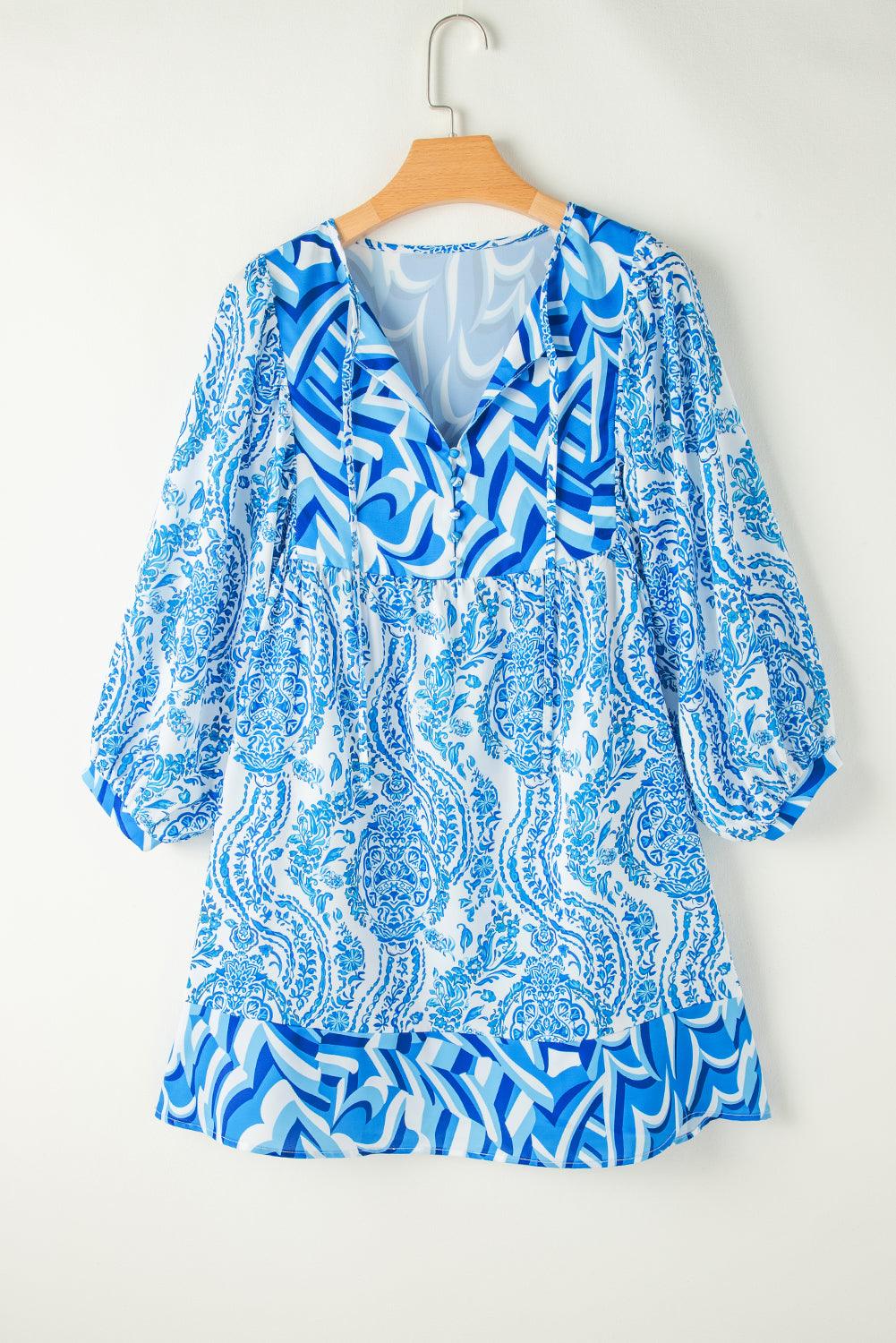 Bohemian Print Flared Mini Jurk met Puff Mouw - Mini Dresses - Jurkjes.co