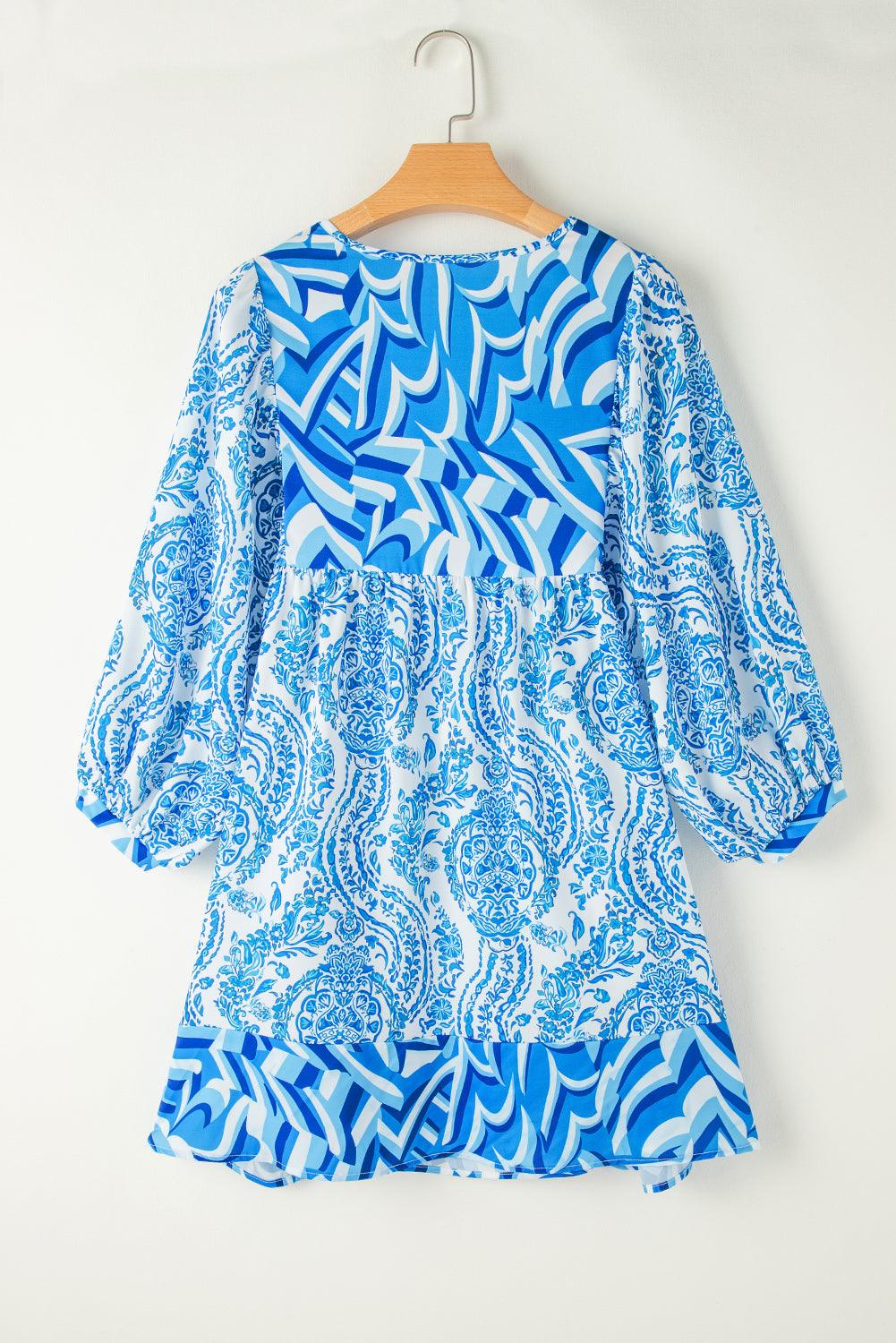 Bohemian Print Flared Mini Jurk met Puff Mouw - Mini Dresses - Jurkjes.co