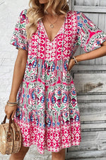 Bohemien Print Jurk met Strik en Ruches - Mini Dresses - Jurkjes.co