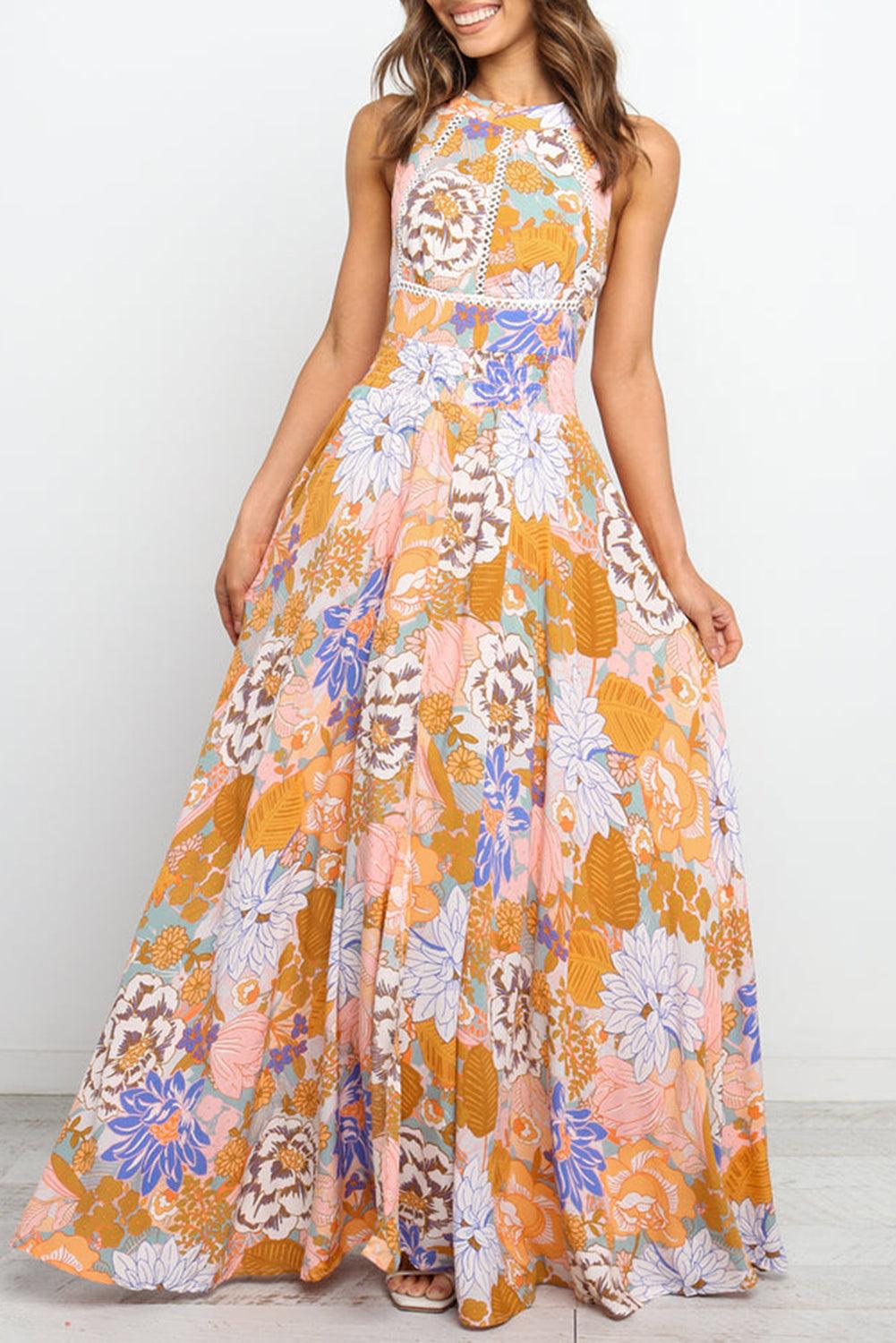Boho Bloemen Maxi Jurk met Veterdetail - Floral Dresses - Jurkjes.co