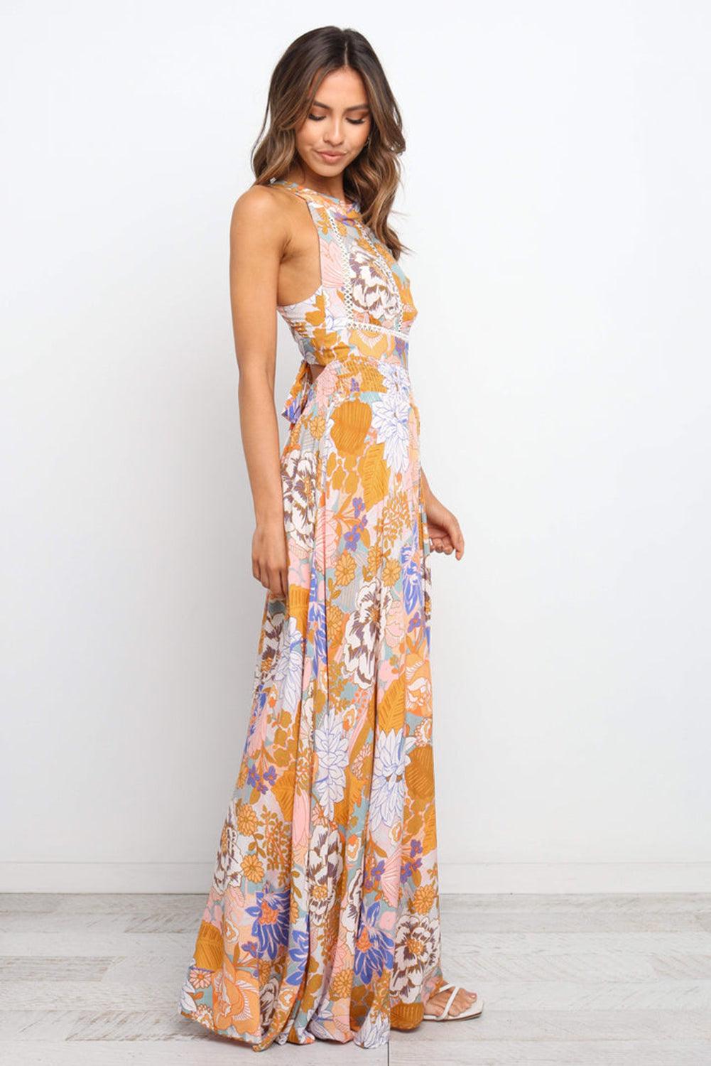 Boho Bloemen Maxi Jurk met Veterdetail - Floral Dresses - Jurkjes.co
