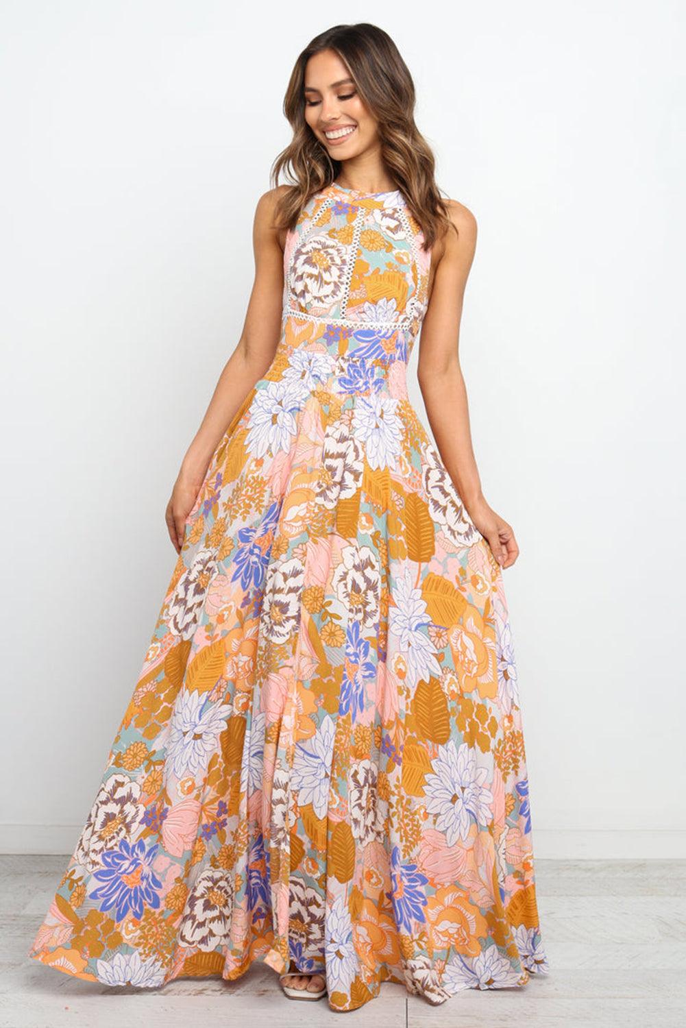 Boho Bloemen Maxi Jurk met Veterdetail - Floral Dresses - Jurkjes.co