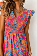 Boho Bloemenjurk met V-Hals en Ruches - Maxi Dresses - Jurkjes.co