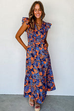 Boho Bloemenjurk met V-hals en Ruches - Maxi Dresses - Jurkjes.co