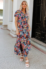 Boho Bloemenpatroon Maxi Jurk met Korte Mouwen - Maxi Dresses - Jurkjes.co