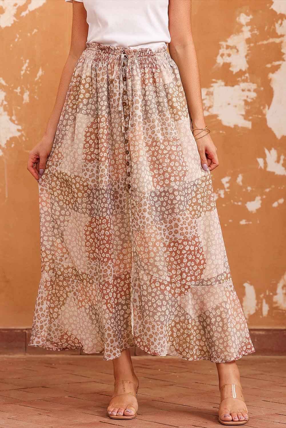 Boho Bloemenprint Maxi Rok met Knoopsluiting - Skirts & Petticoat - Jurkjes.co