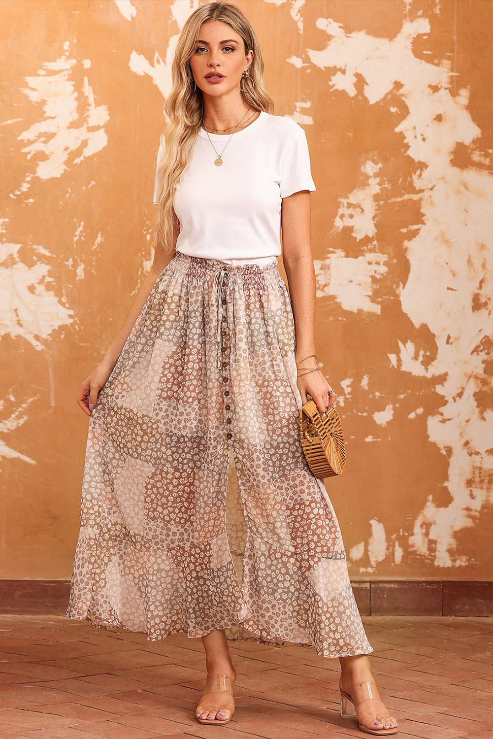 Boho Bloemenprint Maxi Rok met Knoopsluiting - Skirts & Petticoat - Jurkjes.co