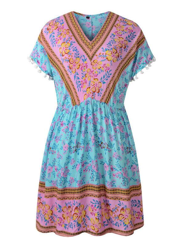Boho Jurk met V-hals en Bloemenprint - Maxi Dresses - Jurkjes.co