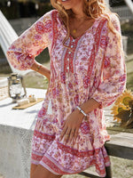 Boho Jurk met V-hals en Bloemenprint - Mini Dresses - Jurkjes.co