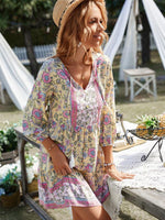 Boho Jurk met V-hals en Bloemenprint - Mini Dresses - Jurkjes.co