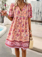 Boho Jurk met V-hals en Bloemenprint - Mini Dresses - Jurkjes.co