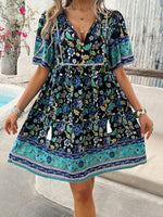 Boho Jurk met V-hals en Bloemenprint - Mini Dresses - Jurkjes.co