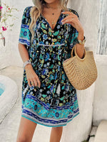 Boho Jurk met V-hals en Bloemenprint - Mini Dresses - Jurkjes.co
