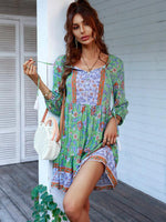 Boho Jurk met V-hals en Bloemenprint - Mini Dresses - Jurkjes.co