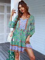 Boho Jurk met V-hals en Bloemenprint - Mini Dresses - Jurkjes.co