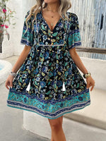 Boho Jurk met V-hals en Bloemenprint - Mini Dresses - Jurkjes.co