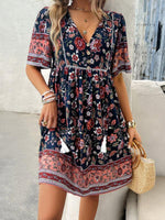 Boho Jurk met V-hals en Bloemenprint - Mini Dresses - Jurkjes.co