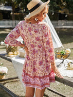 Boho Jurk met V-hals en Bloemenprint - Mini Dresses - Jurkjes.co