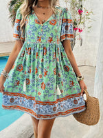 Boho Jurk met V-hals en Bloemenprint - Mini Dresses - Jurkjes.co