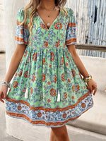 Boho Jurk met V-hals en Bloemenprint - Mini Dresses - Jurkjes.co
