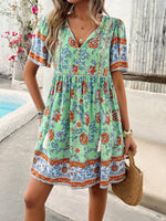 Boho Jurk met V-hals en Bloemenprint - Mini Dresses - Jurkjes.co