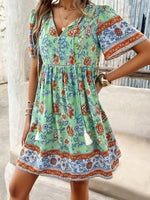 Boho Jurk met V-hals en Bloemenprint - Mini Dresses - Jurkjes.co