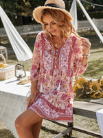 Boho Jurk met V-hals en Bloemenprint - Mini Dresses - Jurkjes.co