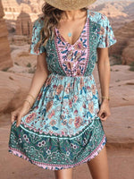 Boho Jurk met V-hals en Bloemenprint - Mini Dresses - Jurkjes.co
