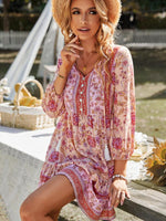 Boho Jurk met V-hals en Bloemenprint - Mini Dresses - Jurkjes.co