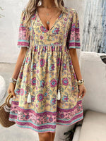 Boho Jurk met V-hals en Bloemenprint - Mini Dresses - Jurkjes.co