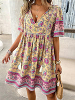 Boho Jurk met V-hals en Bloemenprint - Mini Dresses - Jurkjes.co