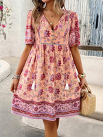 Boho Jurk met V-hals en Bloemenprint - Mini Dresses - Jurkjes.co