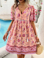 Boho Jurk met V-hals en Bloemenprint - Mini Dresses - Jurkjes.co