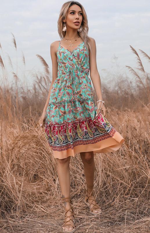Boho Jurk met V-hals en Paisley Print - Mini Dresses - Jurkjes.co