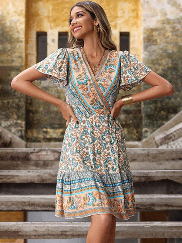 Boho Jurk met V-hals en Paisley Print - Mini Dresses - Jurkjes.co