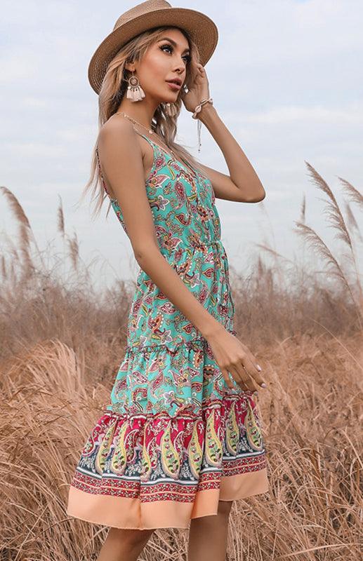 Boho Jurk met V-hals en Paisley Print - Mini Dresses - Jurkjes.co