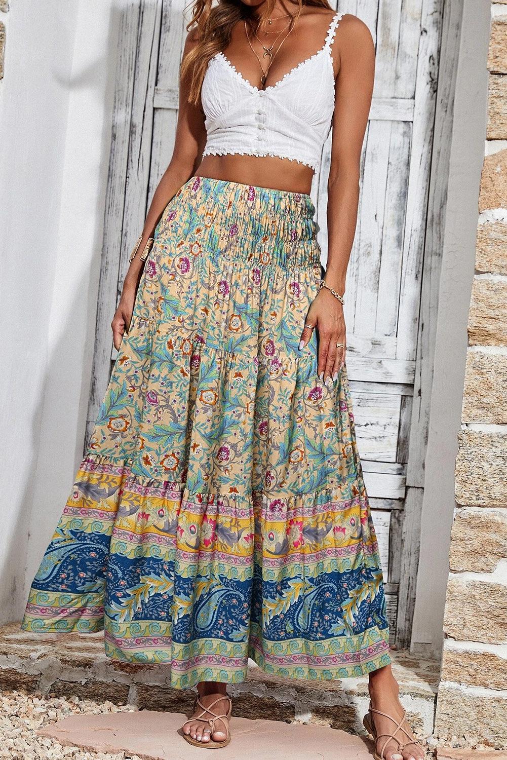 Boho Lange Rok met Bloemen en Paisley Print - Skirts & Petticoat - Jurkjes.co