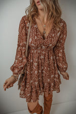 Boho Mini Jurk met Ruches en Puff Mouwen - Floral Dresses - Jurkjes.co