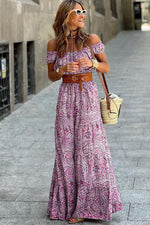Boho Paisley Off Shoulder Maxi Jurk - Floral Dresses - Jurkjes.co