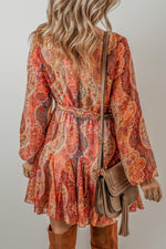 Boho Paisley Print Mini Jurk met Lange Mouwen - Mini Dresses - Jurkjes.co
